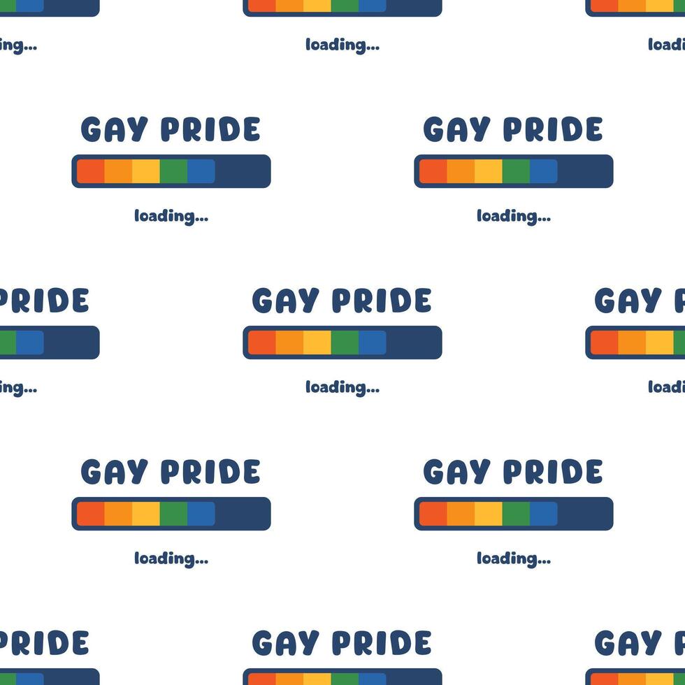 colorful seamless pattern with loading progress bar with rainbow colors representing gay pride. Gay Pride text on white background. Diversity and equality in the LGBTQ community. LGBT print. vector