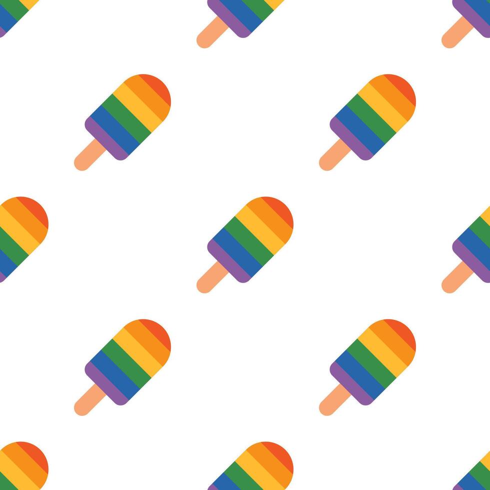 cheerful LGBT cute summer seamless pattern with cute ice creams in rainbow colors. Funny colorful icecream on white background. Childish, kids and baby design. Gay pride month print. vector