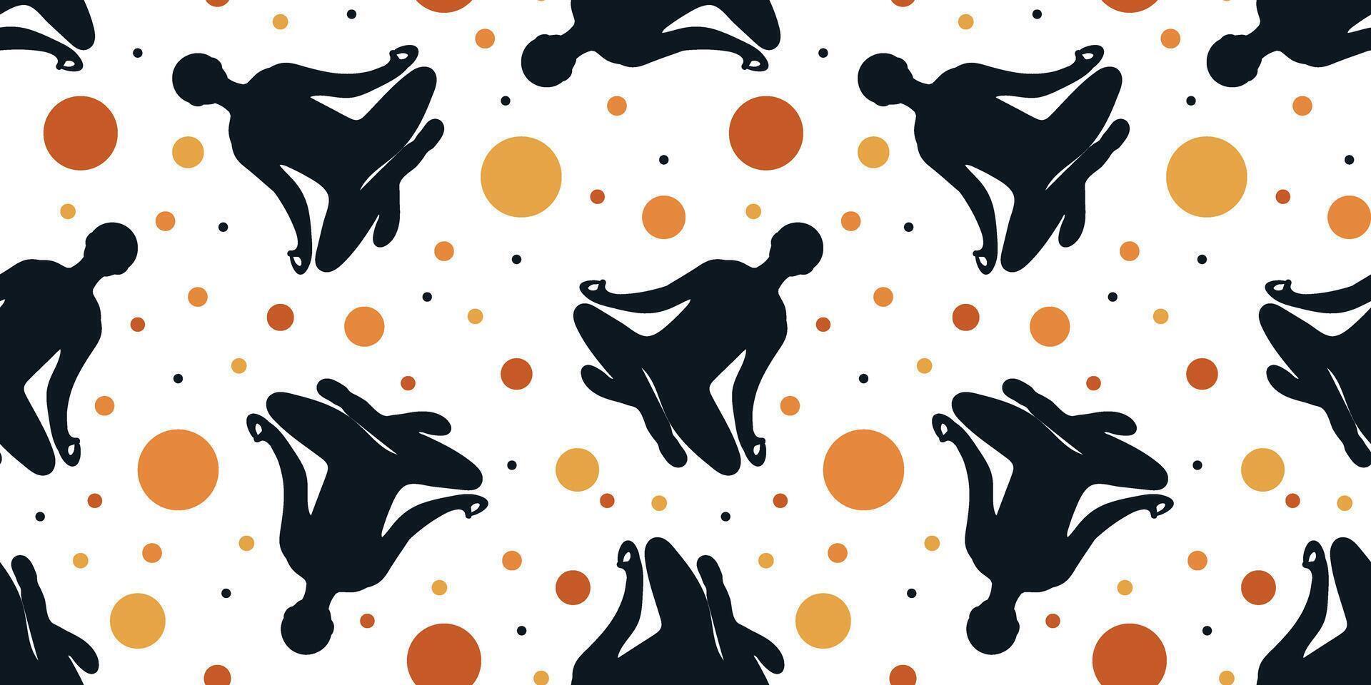 simple modern seamless pattern yoga poses polka dots white background, minimalist relaxation exercise repeat design with circles, contemporary wellness texture abstract vector
