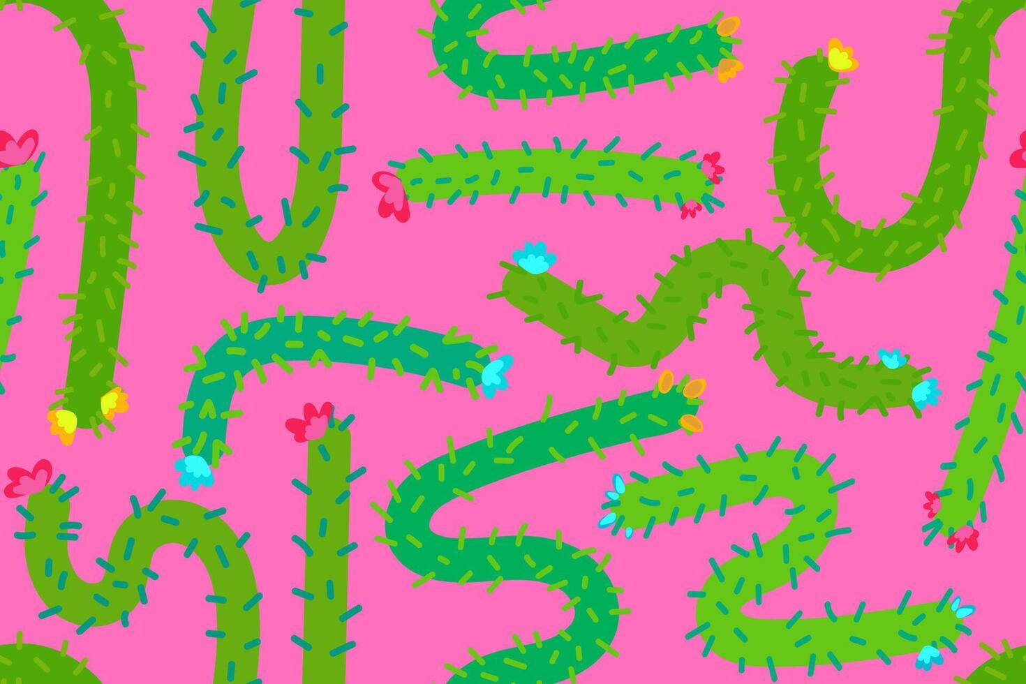 glam modern seamless pattern with blooming mexican cacti on pink background, trendy girly cactus design for fashion, textile, summer party, cinco de mayo decor vector