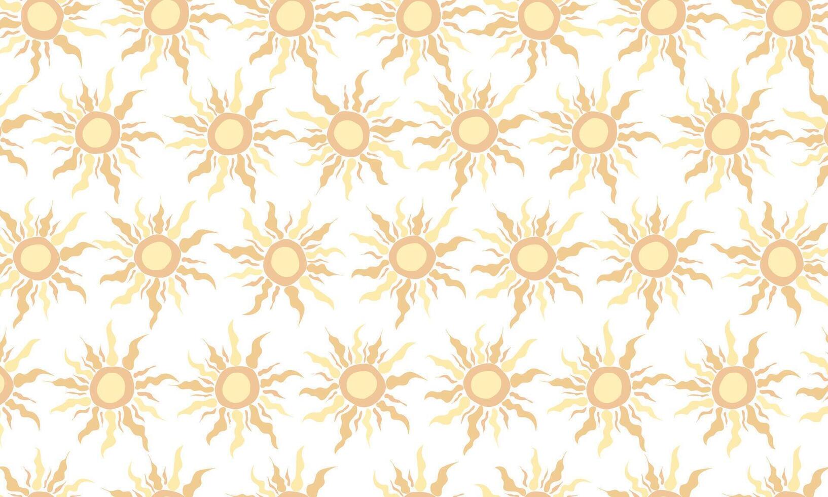 seamless pattern with abstract butter yellow suns on white background, summer boho style design for textile, wrapping paper, wallpaper, greeting cards, decoration vector