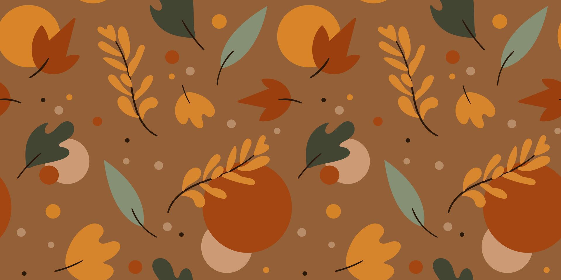 warm brown minimalist autumn seamless pattern with leaves, branches dots modern fall design repeat brown background, simple nature elegant seasonal backdrop, earthy tones vector