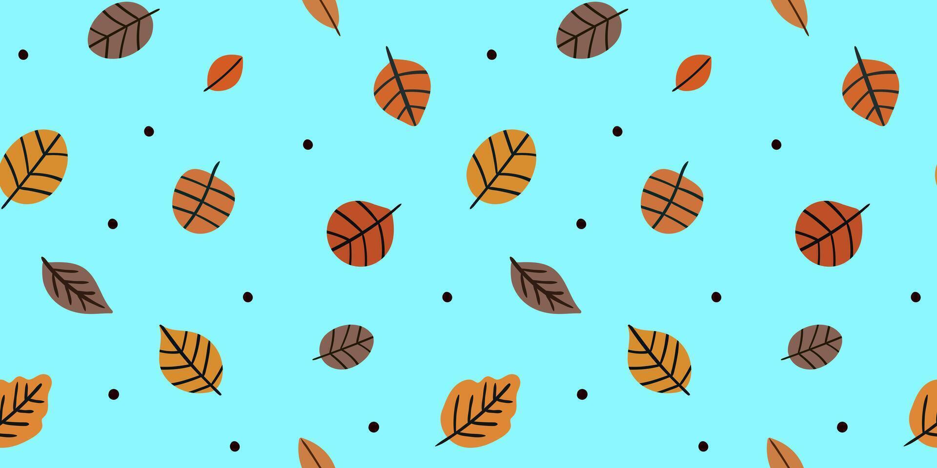 seamless pattern bright autumn leaves and polka dots light blue background, modern simple fall design repeat, vibrant seasonal foliage texture fall backdrop vector
