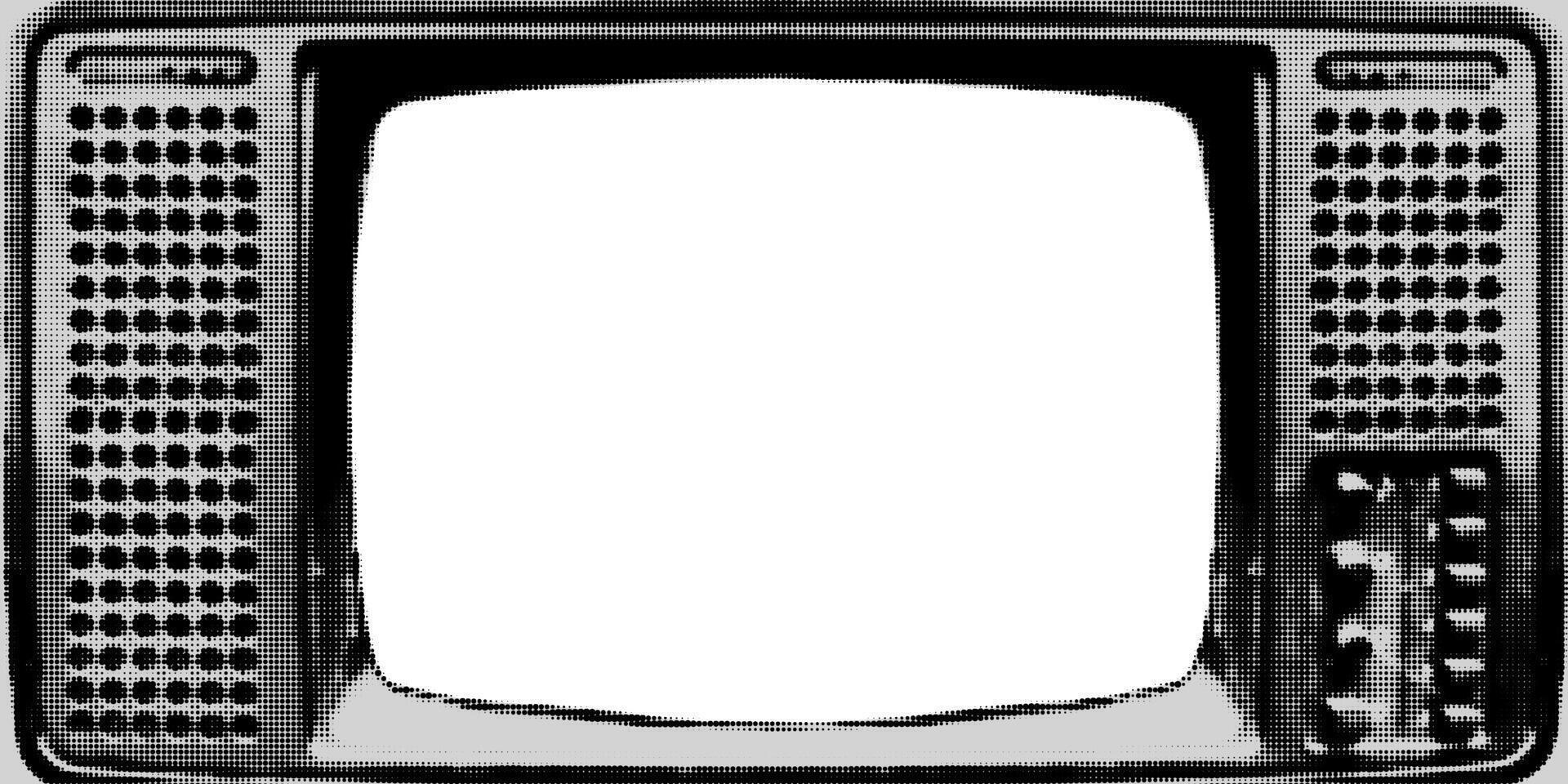 Vintage TV halftone collage frame template with with transparent display for copy space. Cut out from magazine old television clip art with vintage dotted texture. Modern retro illustration vector