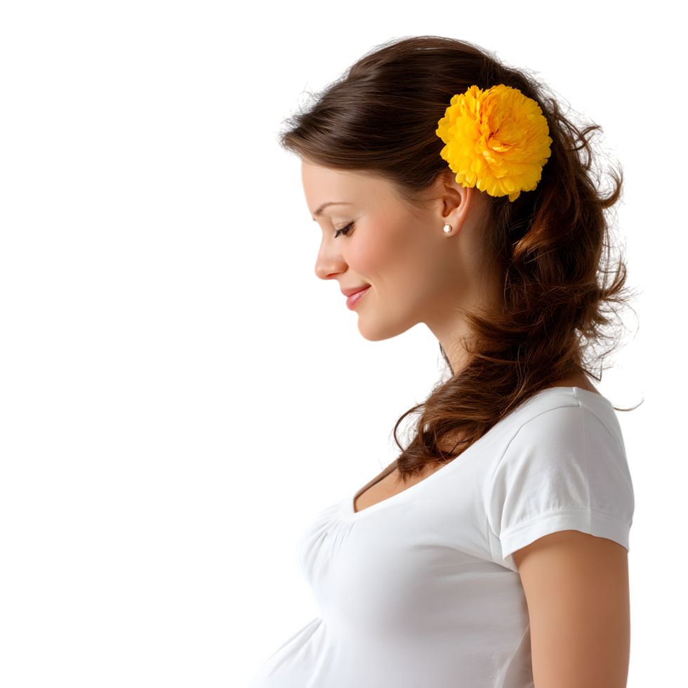 A pregnant woman with a flower in her hair png