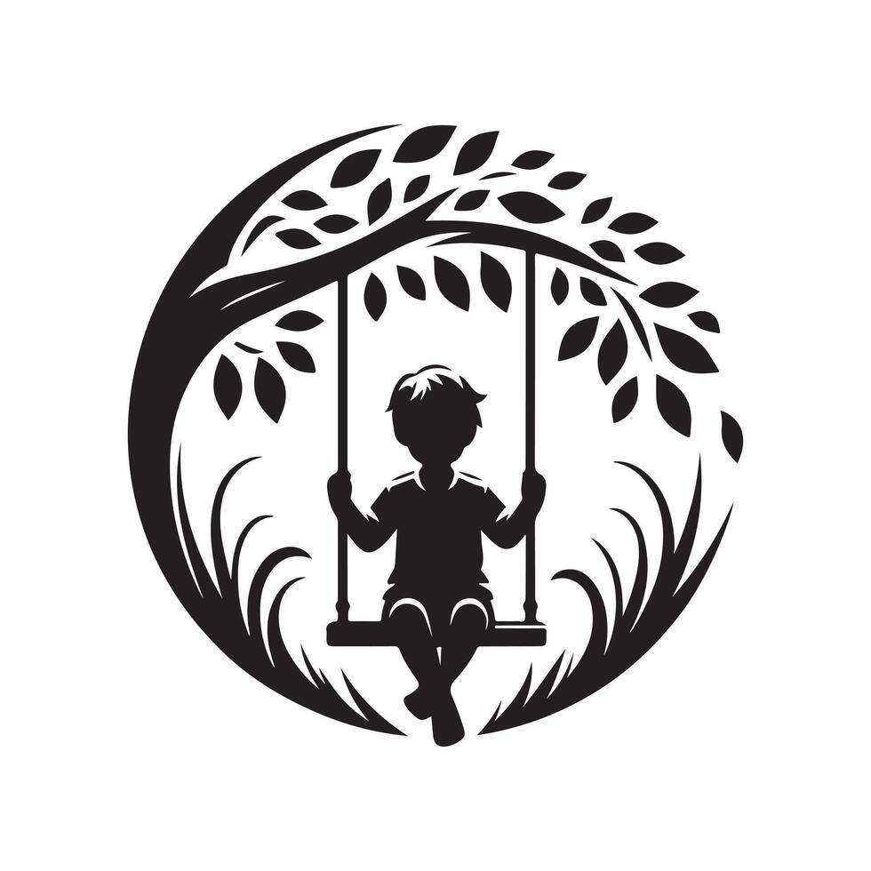 Swing Under Tree Silhouette vector