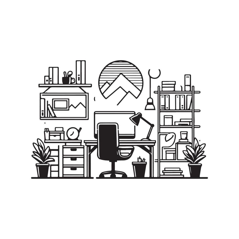 Office Scene Silhouette vector