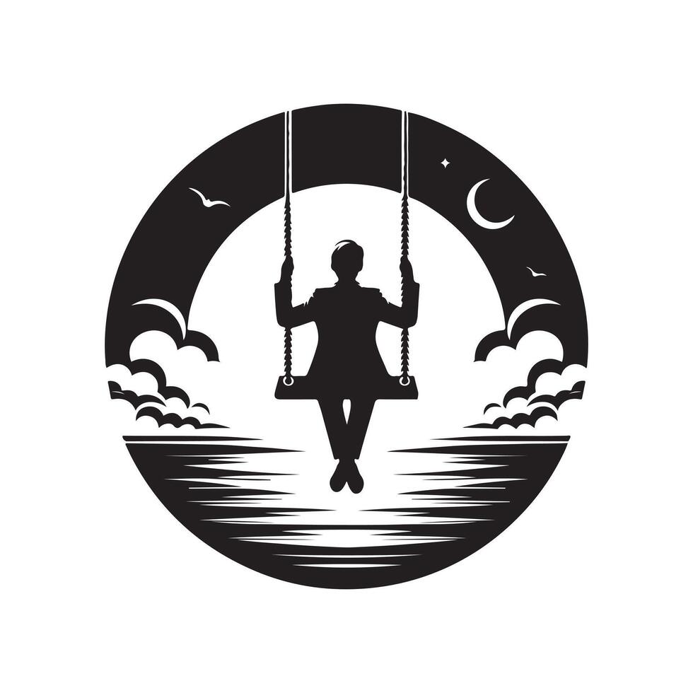 Girl on Swing Silhouette vector