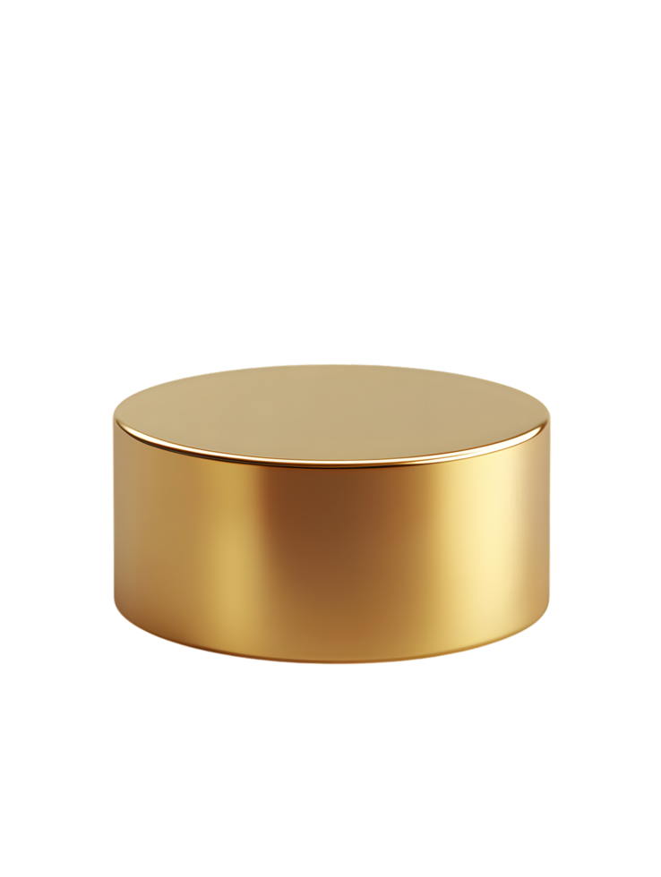 A simple yet elegant gold cylinder, its smooth surface catching the light, perfect for showcasing your product or design, creating a striking visual element. isolated on transparent background png