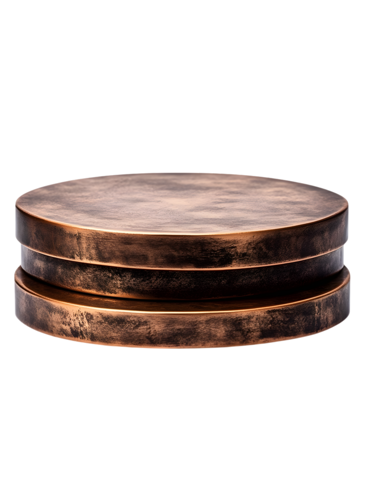 A rustic bronze metal platform, a minimalist aesthetic display a refined surface and textures. product placement, presentation, isolated on transparent background png