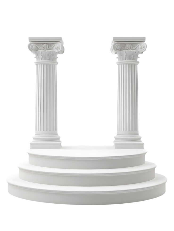 Architectural elegance in a minimalist design showcases two classical columns on a tiered pedestal, product placement, presentations, isolated on transparent background png