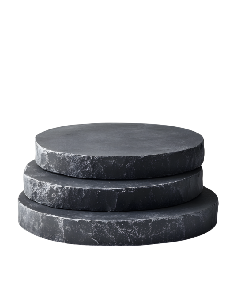 Elevated dark stone circles in composition. product placement, presentation, isolated on transparent background png