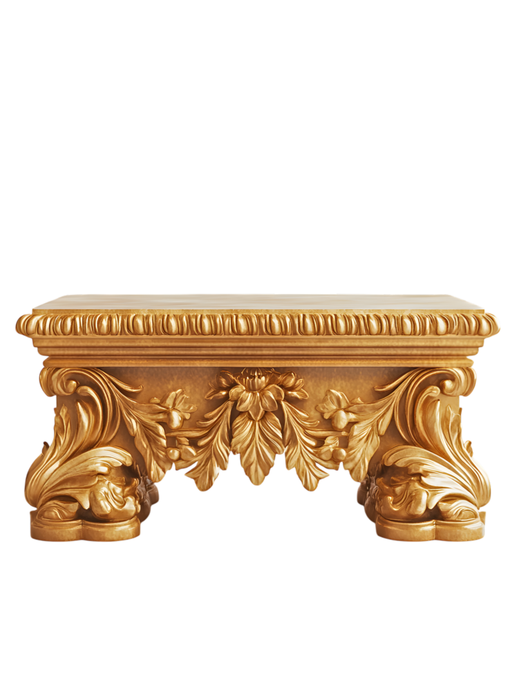 An ornate golden table with intricate carvings and a touch of elegance. The detailed craftsmanship evokes a sense of luxury and artistry. isolated on transparent background png