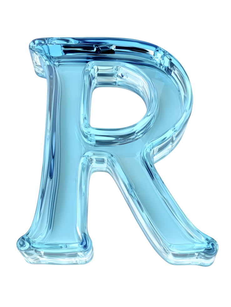 An illuminated crystal-clear R glyph exudes sophistication, creating a stunning visual for wordplay and design. isolated on transparent background png