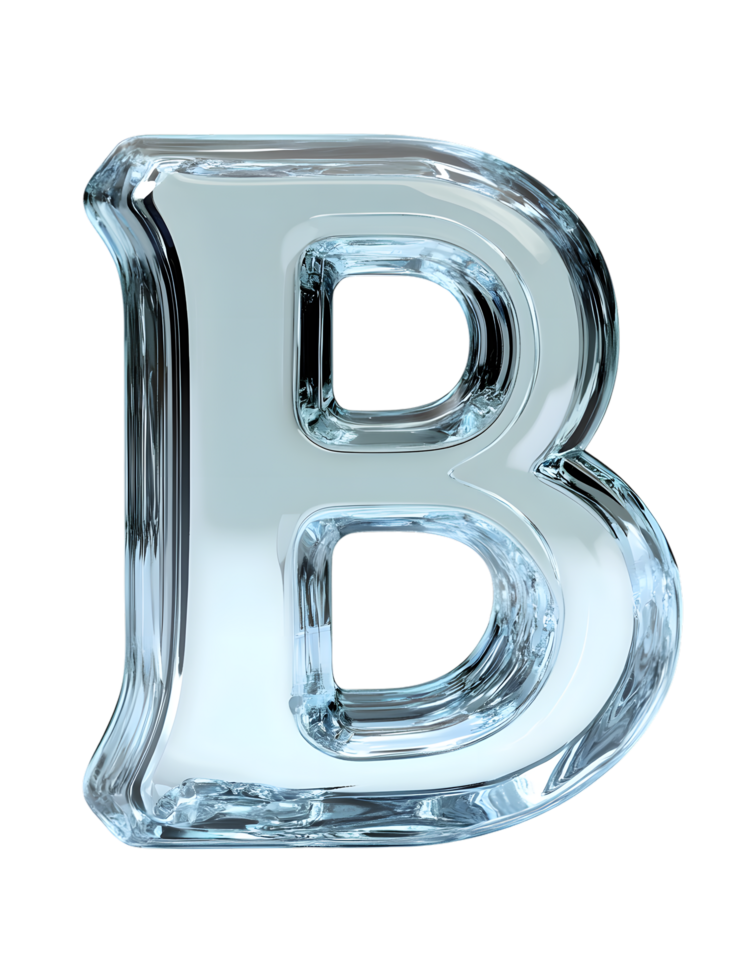 Icy Glass Letter B Crystal Font, Cool Alphabet, Isolated on Transparent Background png