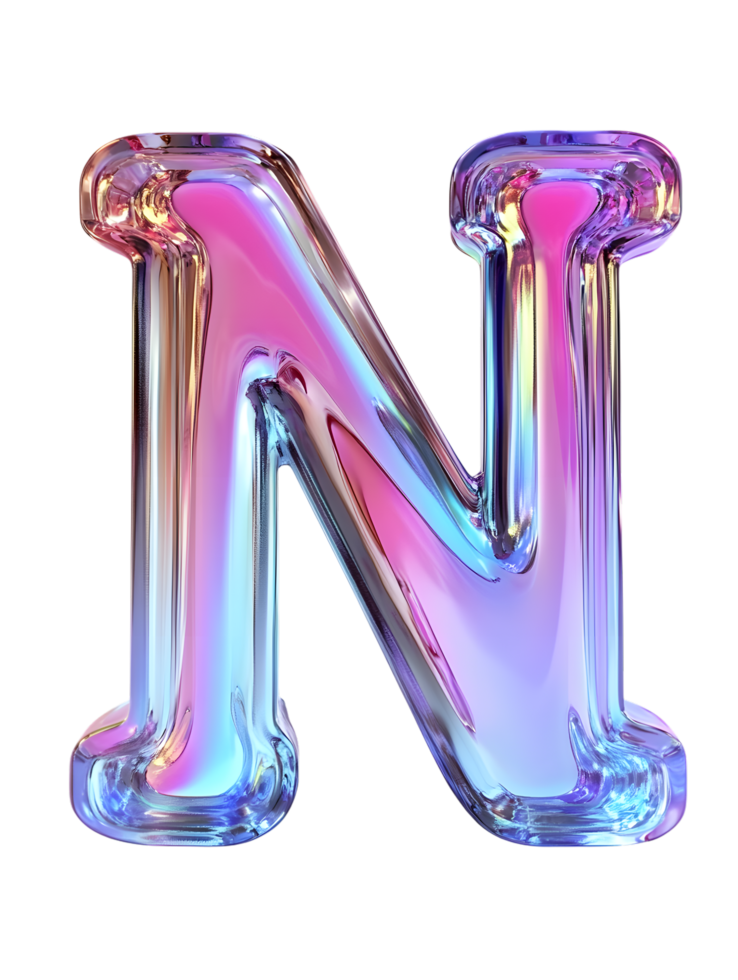 A lustrous and iridescent, the letter N casts a radiant light, bringing a burst of color and a touch of enchantment. isolated on transparent background png