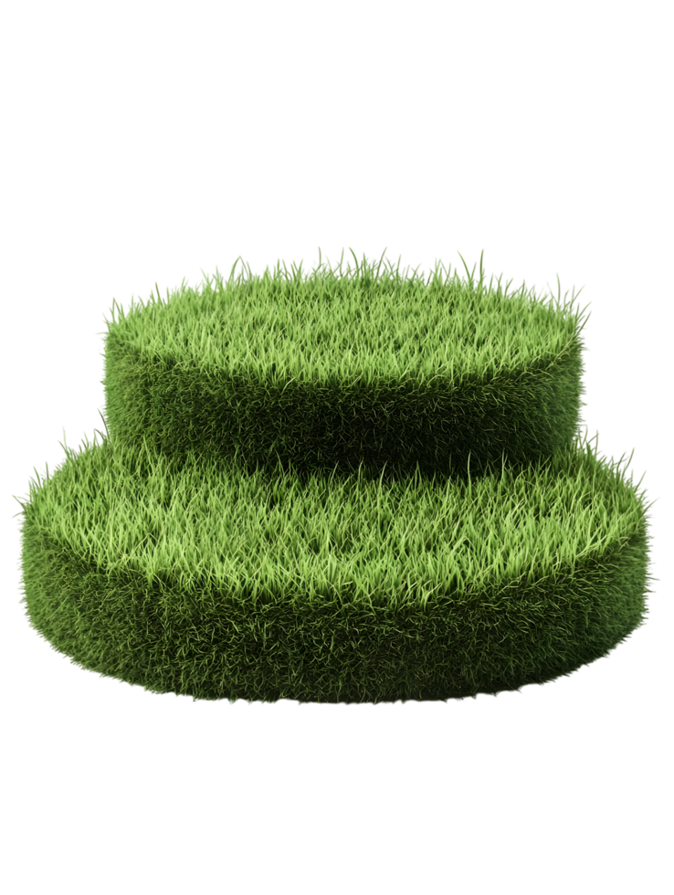 A unique tiered stage beautifully sculpted from vibrant verdant grass, showcasing natural texture and fresh inviting look. isolated on transparent background, prodcut placement, presentation png
