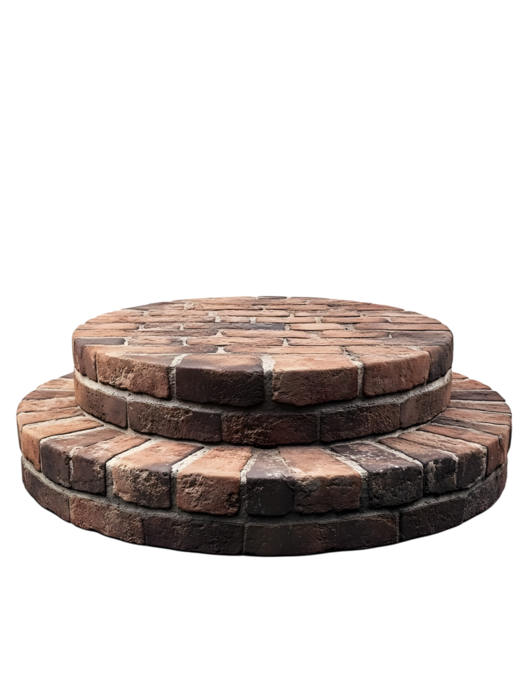 round brick stone platform, two-tiered, rustic design, brown bricks, presentation, product placement, , isolated on transparent background png