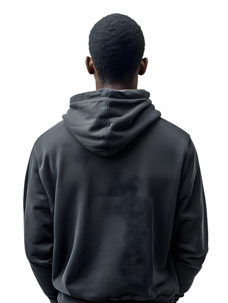 man in a black hoodie viewed from behind, isolated on transparent background png