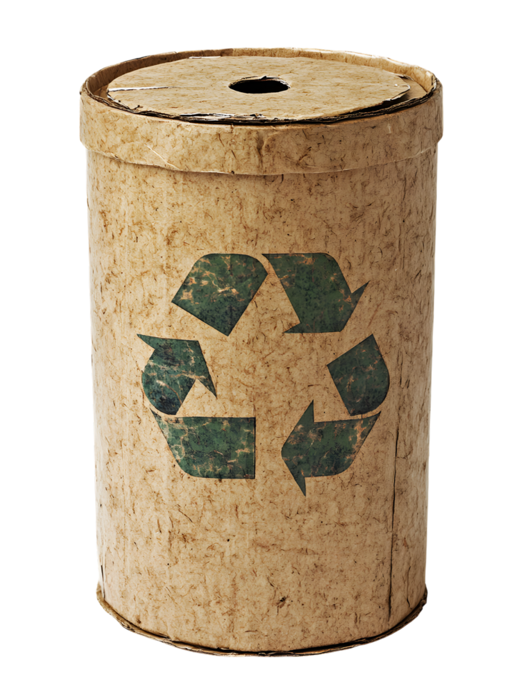A close-up of a dedicated recycling bin, designed to collect discarded materials, symbolizing environmental responsibility. The image serves as a visual prompt to reuse and reduce waste. png