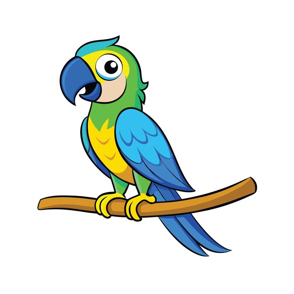 Cartoon Parrot Perched on Branch Illustration Design vector