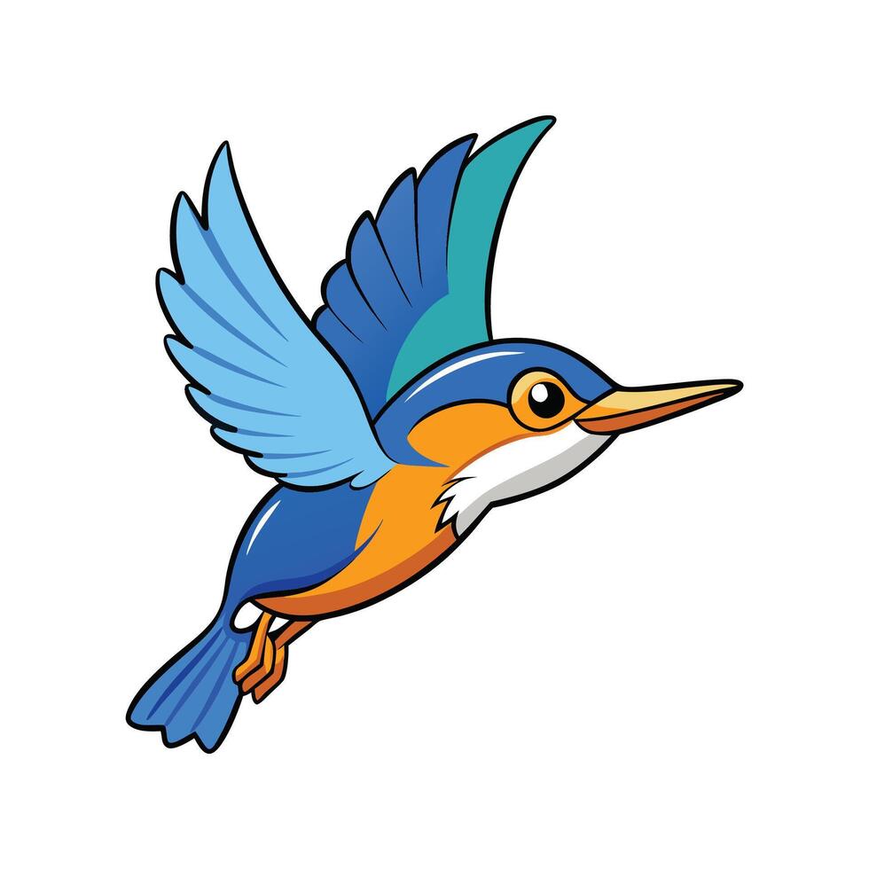 Cartoon Kingfisher Flying, Illustration for Kids and Design vector
