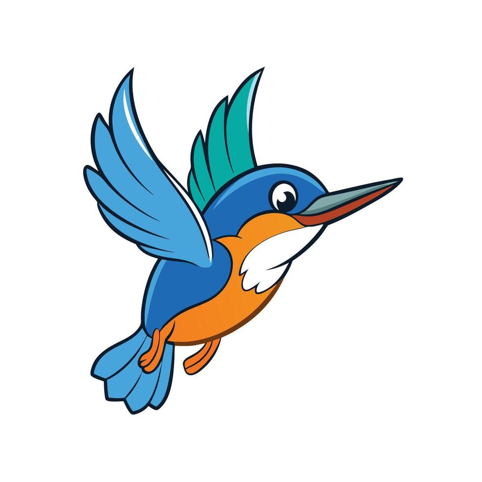 Cartoon Illustration of a Vibrant Blue Kingfisher in Flight vector
