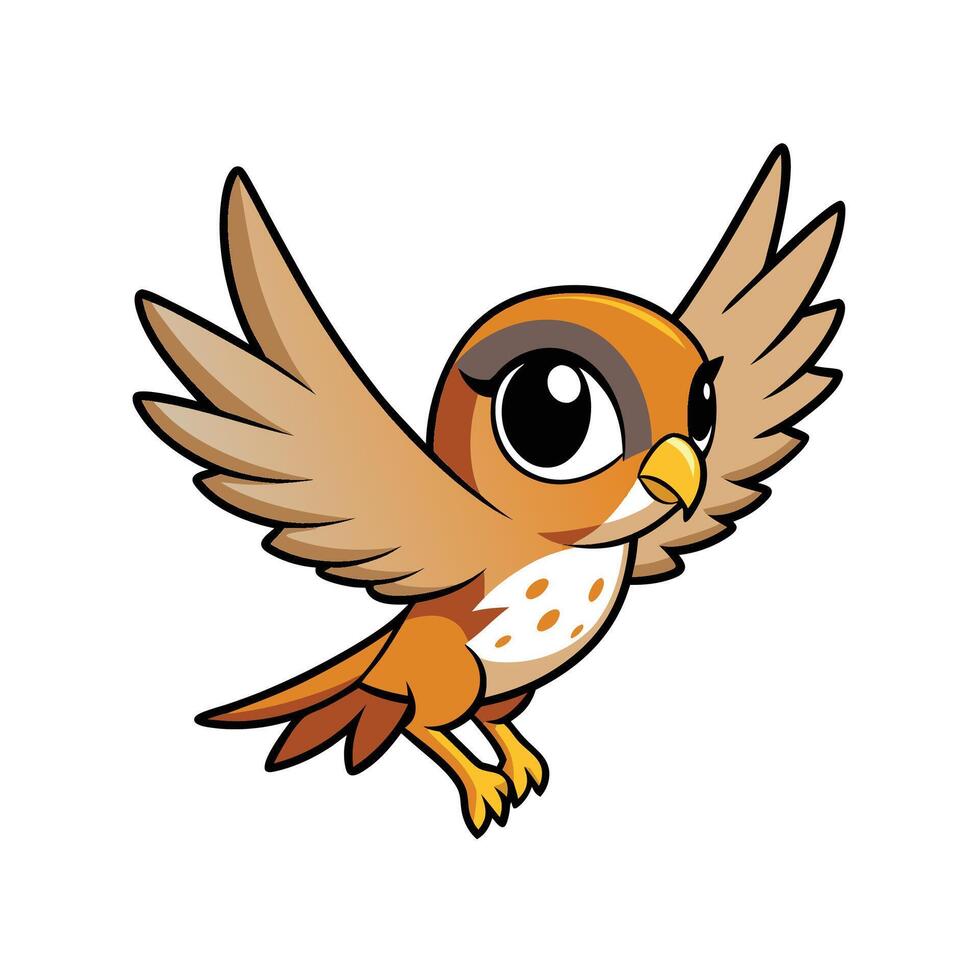 Cute Cartoon Sparrow Bird Flying with Open Wings vector
