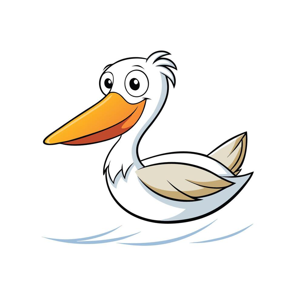 Cartoon Pelican Floating in Water with Orange Beak vector