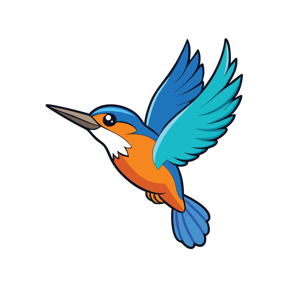Cute Cartoon Kingfisher Flying with Open Wings Illustration vector