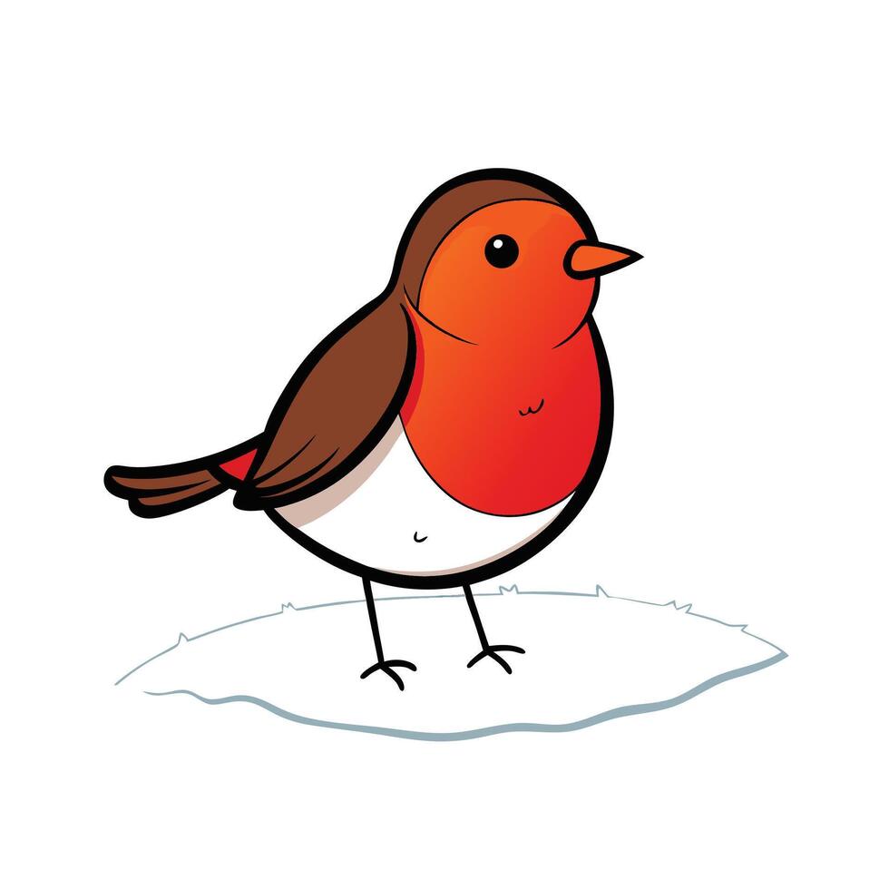 Cartoon Robin Standing on Snow, Winter Season Theme vector