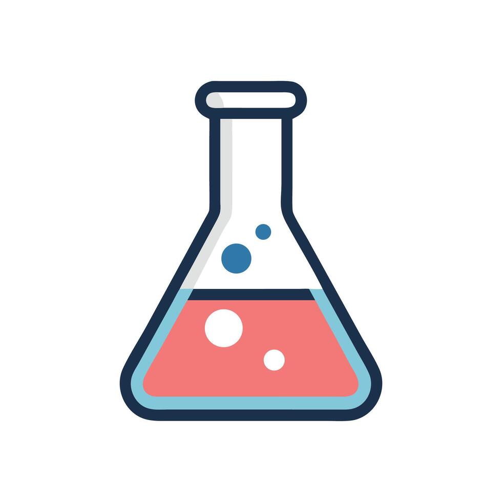Erlenmeyer flask with pink liquid in lab setting vector