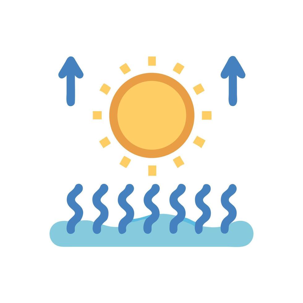 Evaporation concept icon Sun, water, steam, and arrows vector