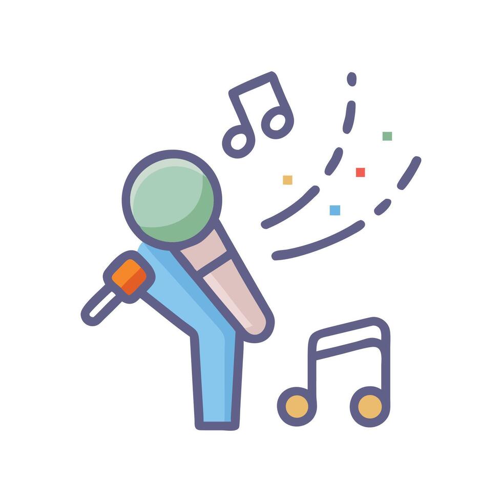 Microphone icon illustration with music notes on background vector