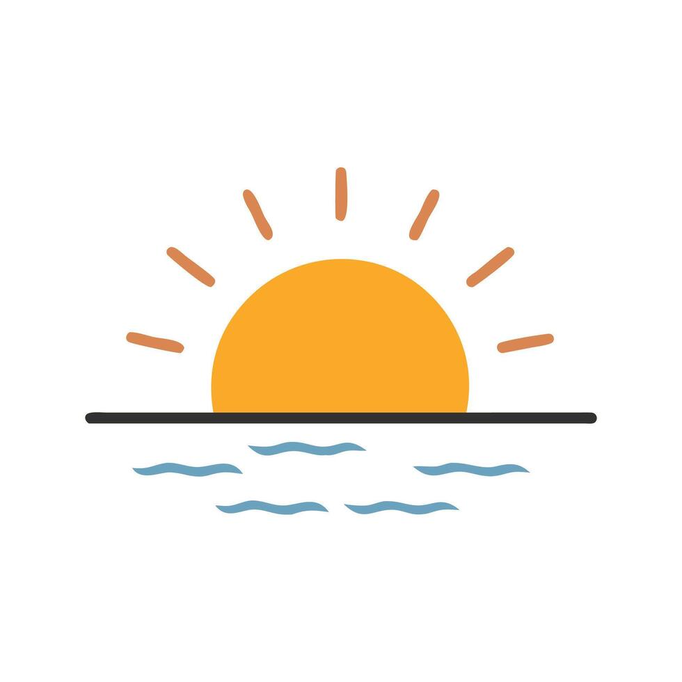 Stylized minimalist sunset above sea, horizon illustration art vector