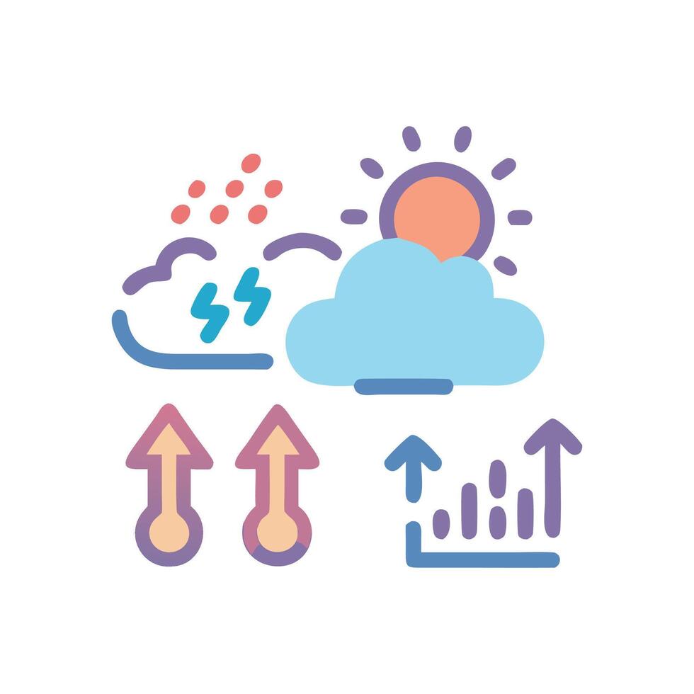 Weather forecast with upward trending indicators icons illustration vector