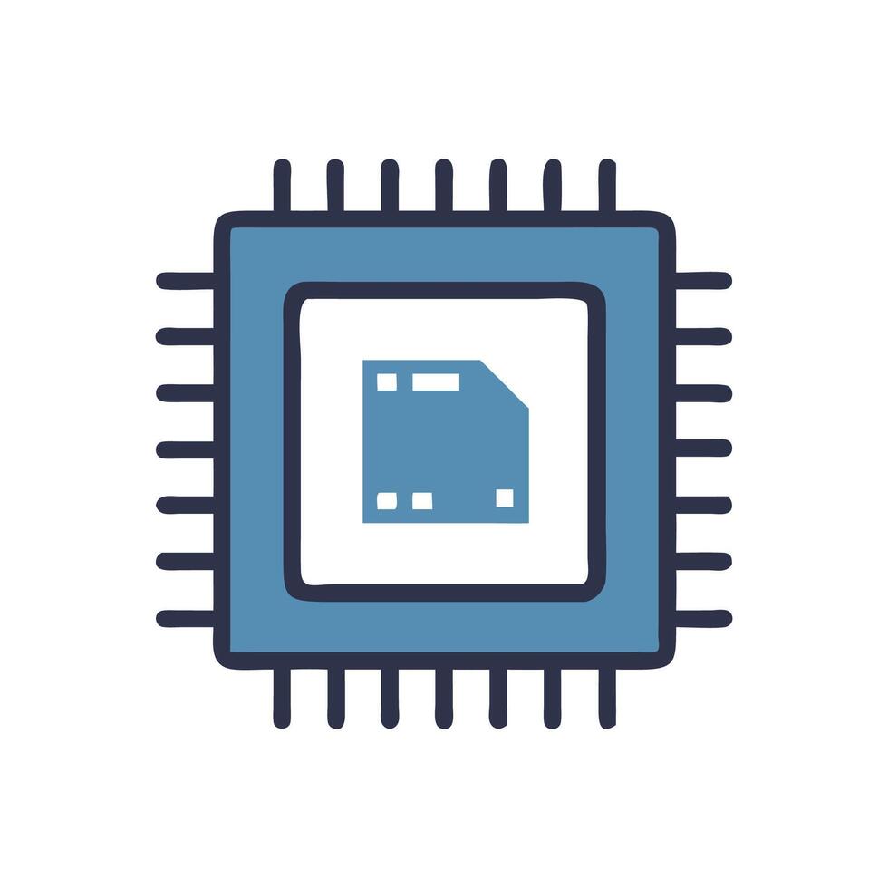 Cute cartoon style microchip or processor technology vector
