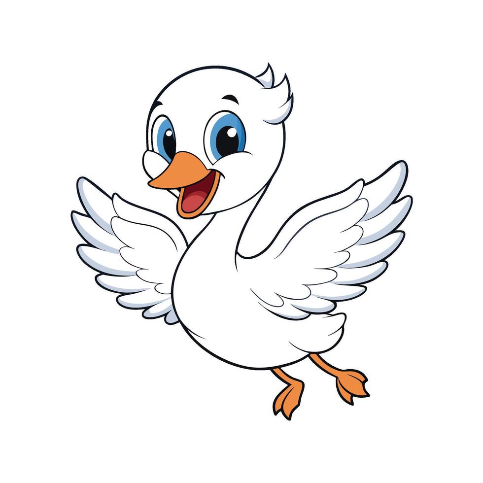 Happy Cartoon Duck Flying with Spread Wings Illustration vector