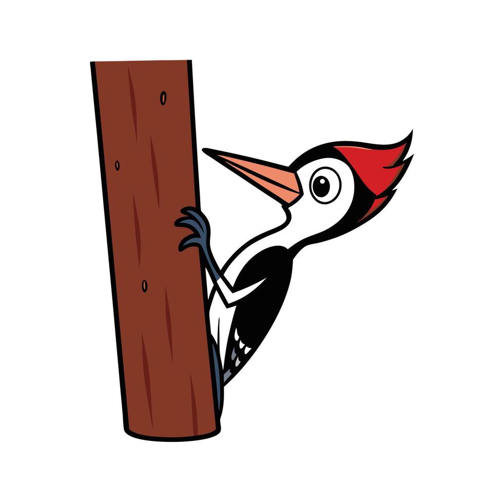 Cartoon Woodpecker on Tree Trunk Illustration Art vector