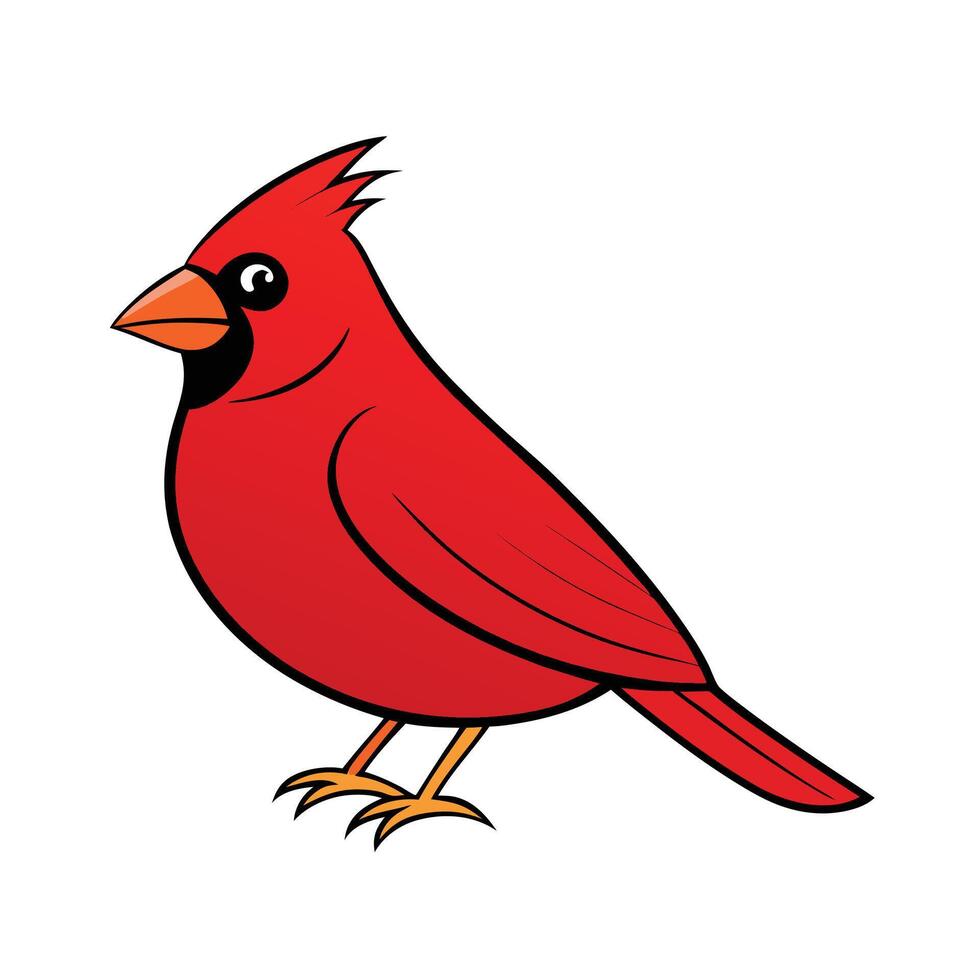Cartoon Northern Cardinal Illustration with Bold Outline, Bright Red vector