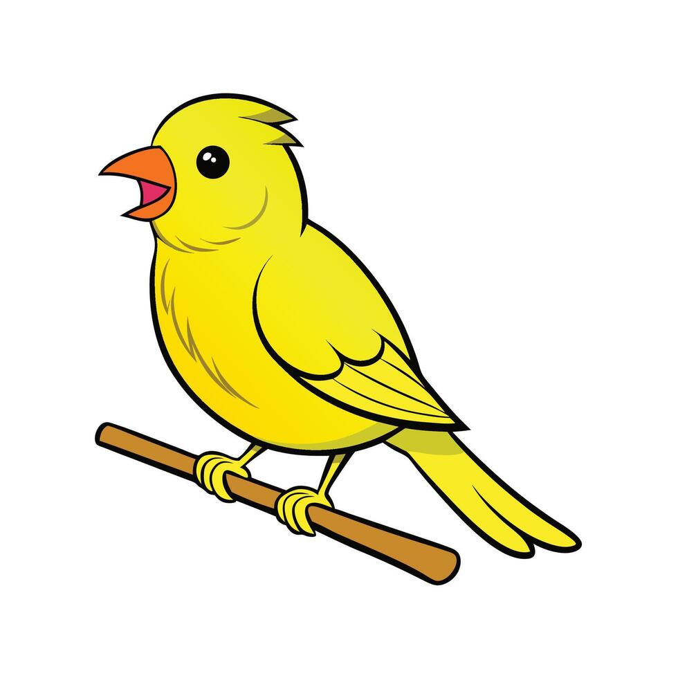 Cheerful Yellow Canary Bird Perched on Branch Illustration vector