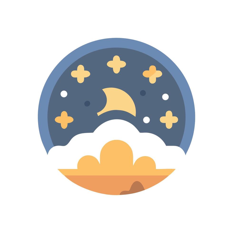 Stylized Night Scene with Crescent Moon and Stars vector