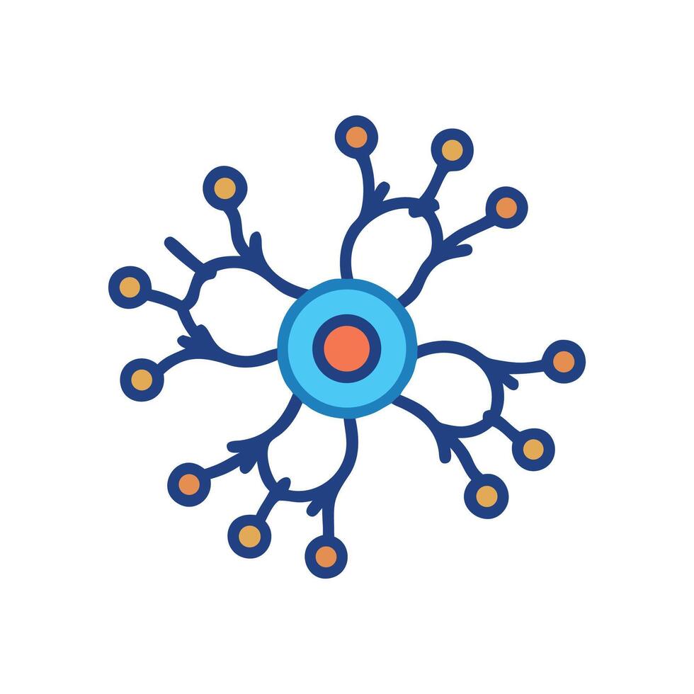 Stylized Neuron Cell with Dark Background Science Illustration vector