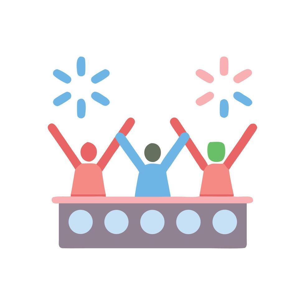 Winners celebrating with fireworks on podium illustration vector