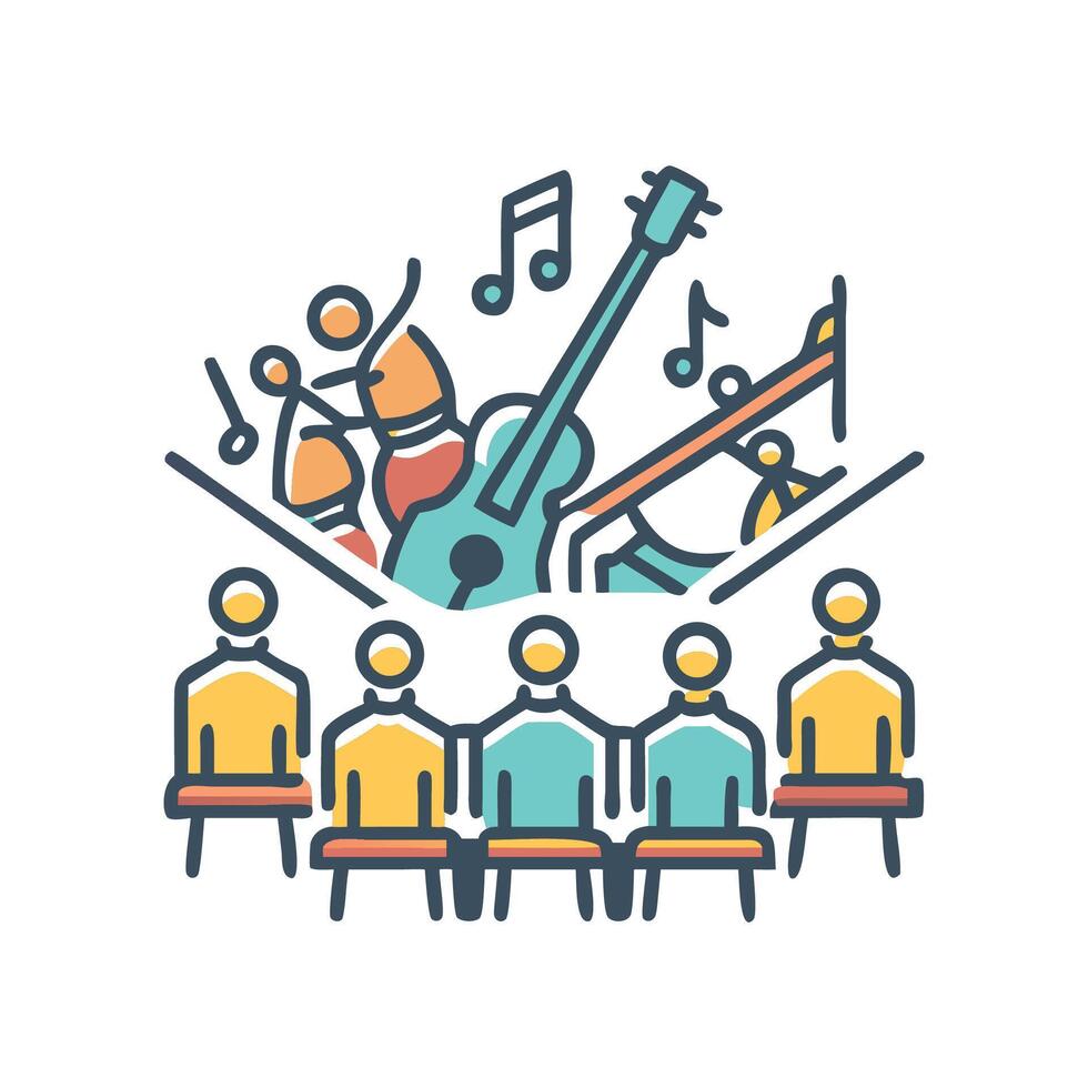 Music concert performance audience icon with a guitar vector