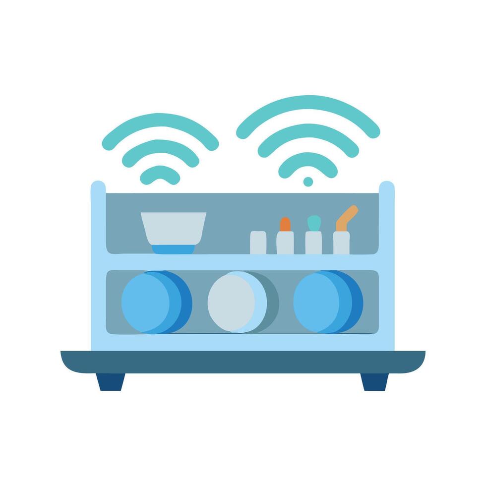 Smart Dish Drying Rack with Wireless Connectivity Icon vector
