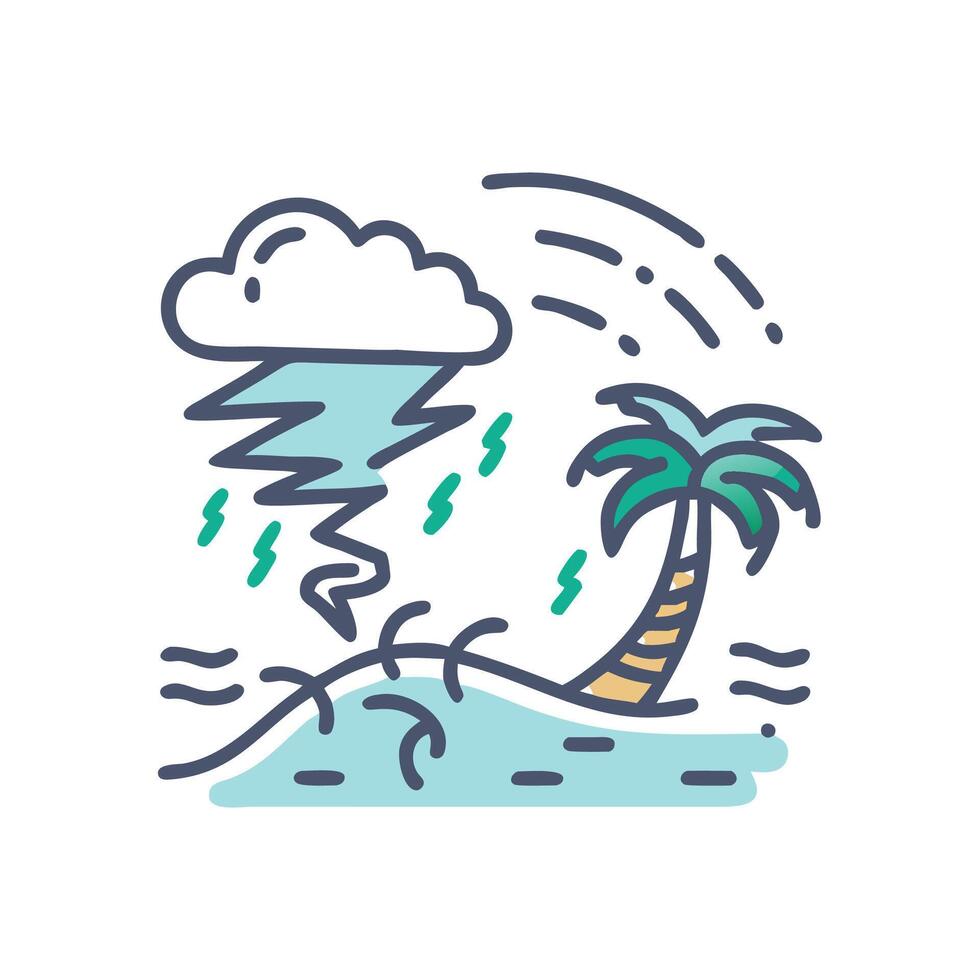 Tropical Storm Illustration Palm Tree, Thunder, Rain, Beach vector