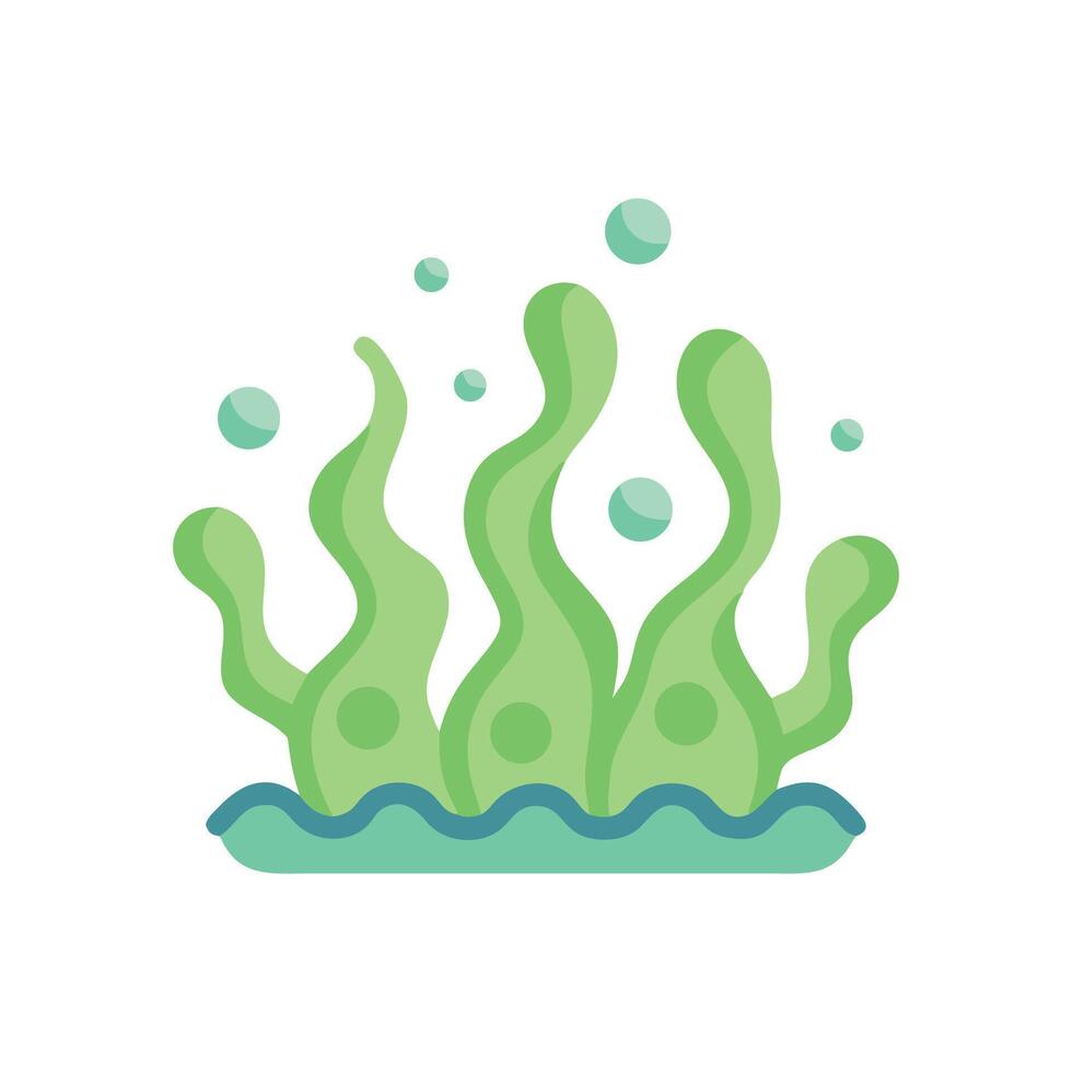 Cartoon Seaweed with Bubbles on Black Background Graphic vector