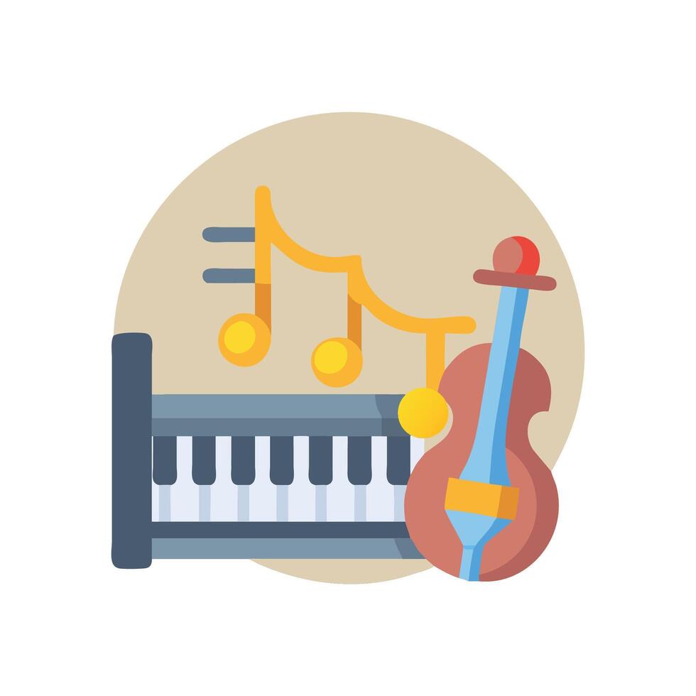 Abstract Music Illustration with Keyboard, Bass, and Notes vector