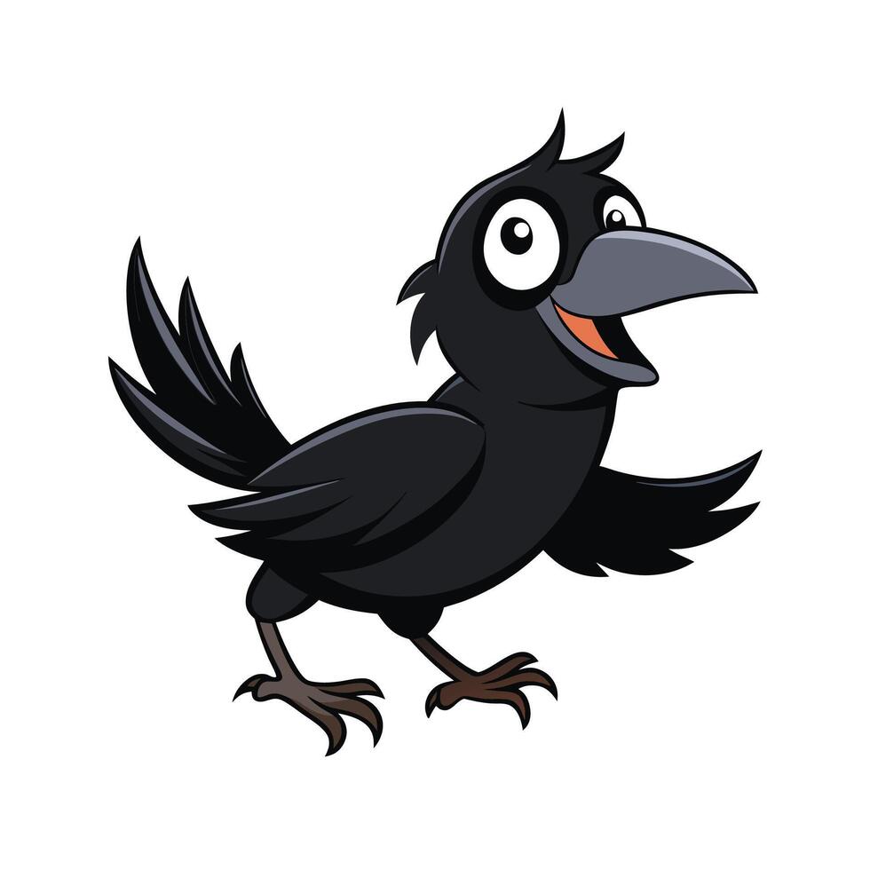 Cheerful Cartoon Crow Illustration on a White Background vector